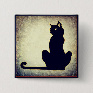 Badge Carré 5 Cm Bouton Halloween Chat Noir