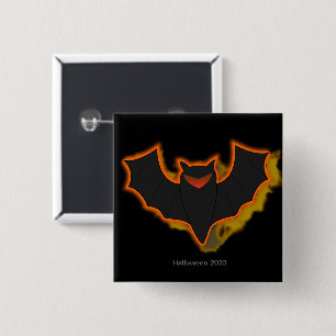 Badge Carré 5 Cm Bouton Halloween Chauve-souris effrayante   Thème 