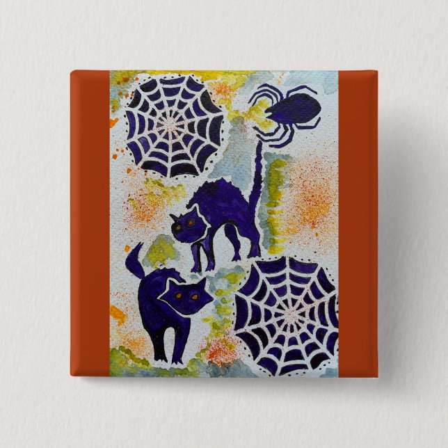 Badge Carré 5 Cm Bouton Halloween enchanté (Devant)