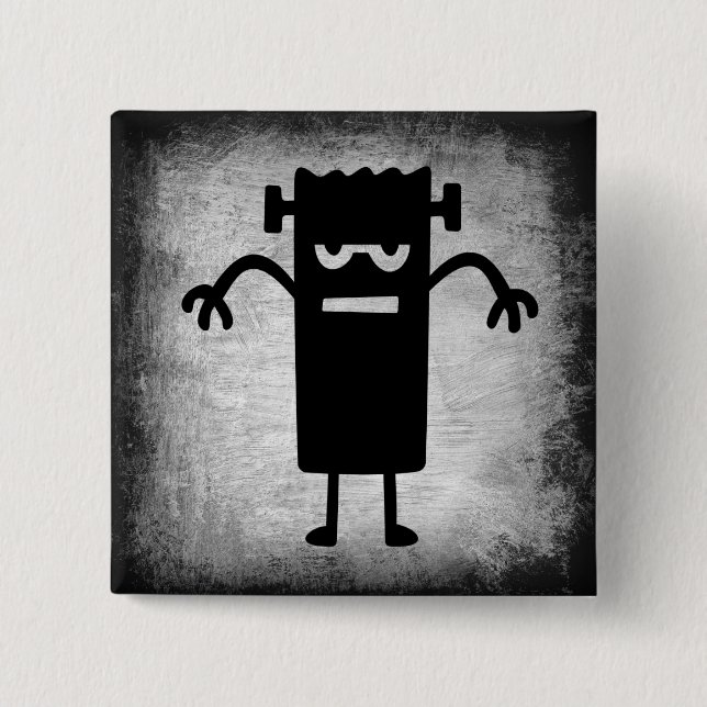 Badge Carré 5 Cm Bouton Halloween Frankenstein (un peu effrayant) (Devant)