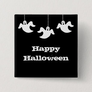 Badge Carré 5 Cm Bouton Halloween Ghosts, Noir
