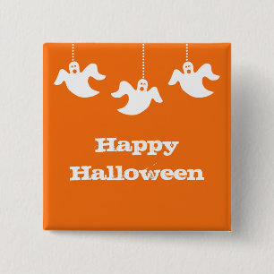Badge Carré 5 Cm Bouton Halloween Ghosts, Orange