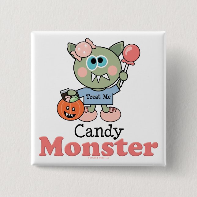 Badge Carré 5 Cm Bouton Halloween Monster Candy (Devant)