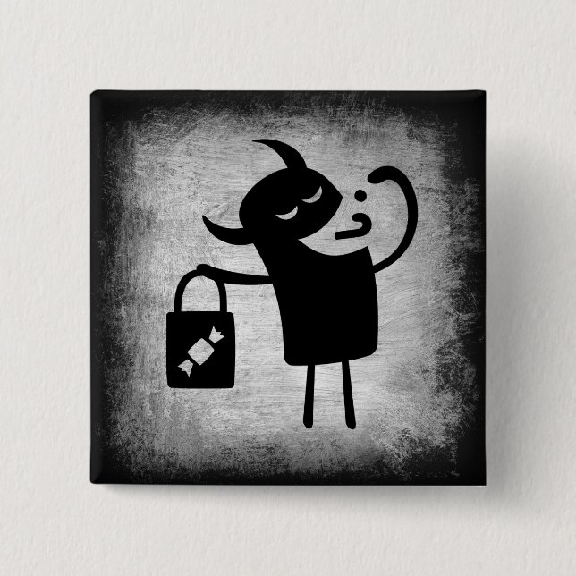 Badge Carré 5 Cm Bouton Halloween Monster Trick ou Traiter (Devant)