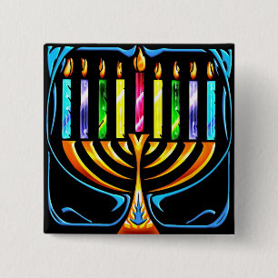 Badge Carré 5 Cm Bouton : Hanoukka Menorah - Chanukah Menorah