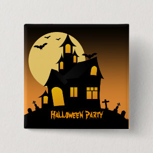 Badge Carré 5 Cm Bouton Haunted House Halloween Party