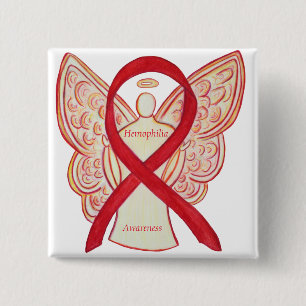Badge Carré 5 Cm Bouton Hémophilie Angel Red Awareness Ribbon