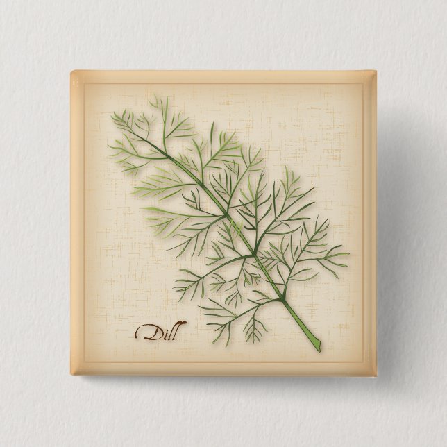 Badge Carré 5 Cm Bouton Hérb Dill (Devant)