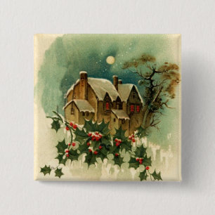 Badge Carré 5 Cm Bouton Heure de Noël