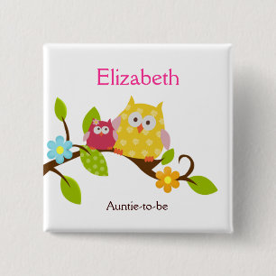 Badge Carré 5 Cm Bouton heureux de hiboux d'arbre