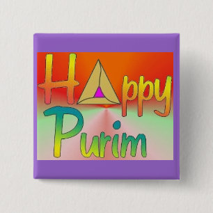Badge Carré 5 Cm Bouton heureux de Purim