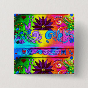 Badge Carré 5 Cm bouton hippie super des années 70