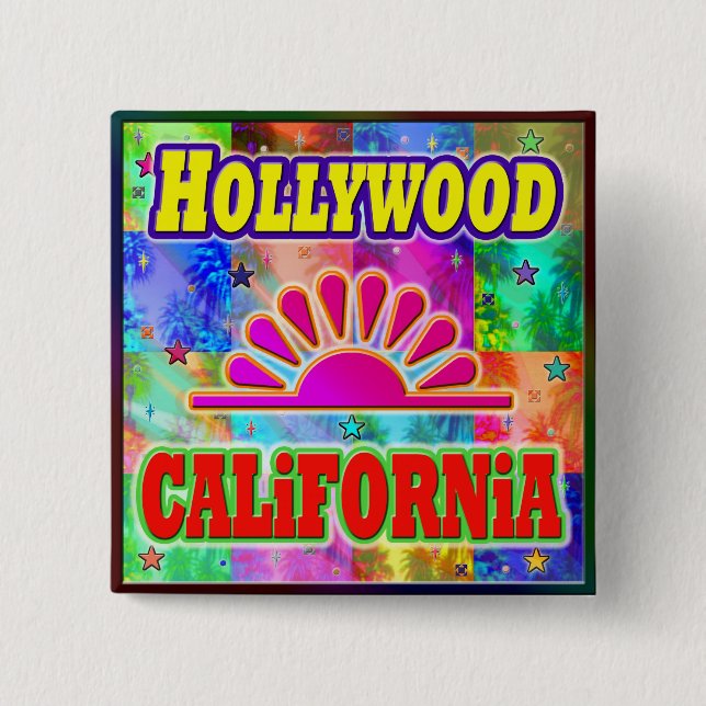 Badge Carré 5 Cm Bouton Hollywood Sun & Palms (Devant)