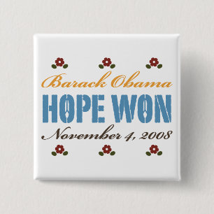 Badge Carré 5 Cm Bouton Hope Won Obama