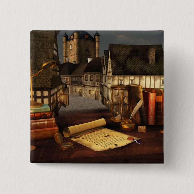 Badge Carré 5 Cm Bouton Horizons anciens (Devant)