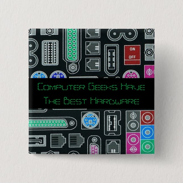 Badge Carré 5 Cm Bouton Humour Geek de l'ordinateur (Devant)