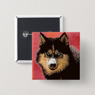 Badge Carré 5 Cm Bouton Husky Sibérien