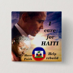 Badge Carré 5 Cm Bouton I Care for Haiti_