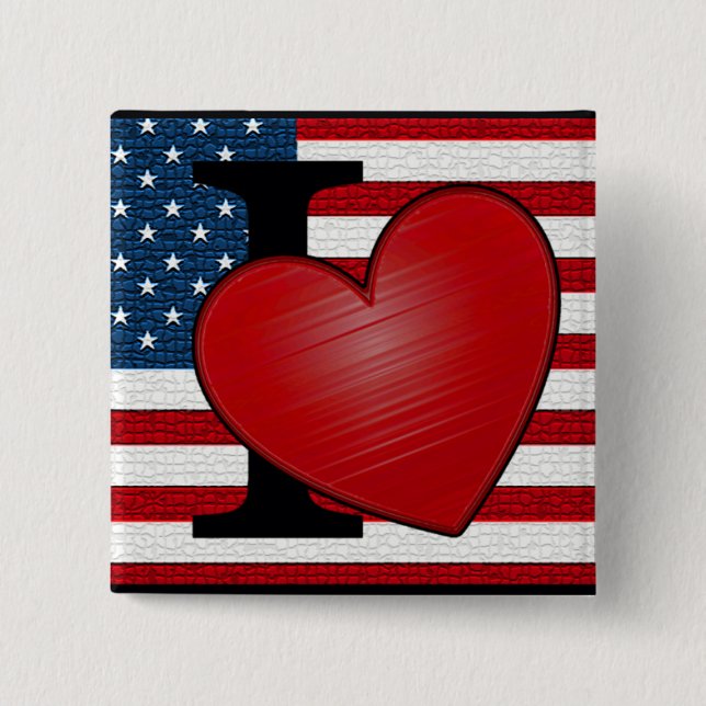 Badge Carré 5 Cm Bouton I Heart USA (Devant)