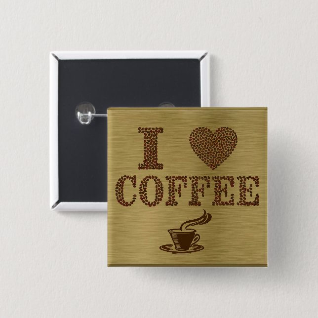 Badge Carré 5 Cm Bouton I Love Coffee (Devant & derrière)