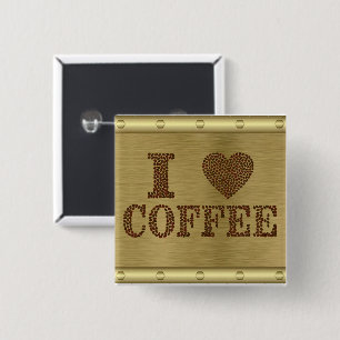 Badge Carré 5 Cm Bouton I Love Coffee