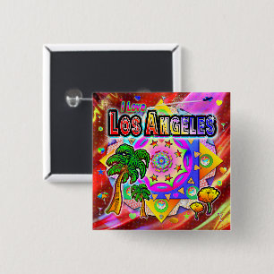 Badge Carré 5 Cm Bouton I LOVE Los Angeles Tropical Friends