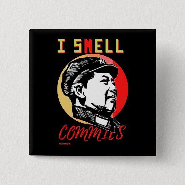 Badge Carré 5 Cm bouton "I SMELL ENGES 2 : MAO" (Devant)