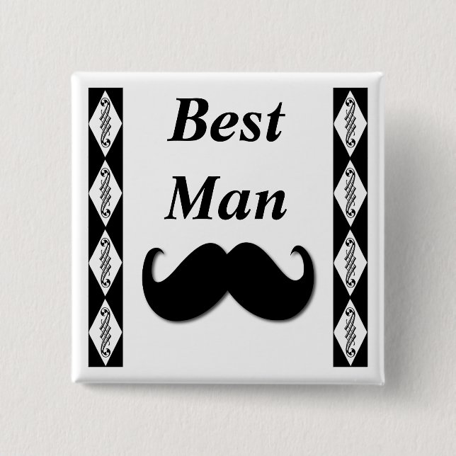 Badge Carré 5 Cm Bouton idiot de moustache (Devant)