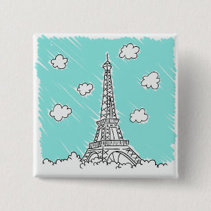 Badge Carré 5 Cm Bouton Illustration Tour Eiffel