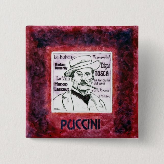 Badge Carré 5 Cm Bouton/insigne de Puccini (Devant)