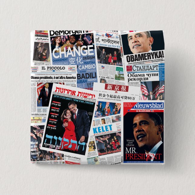 Badge Carré 5 Cm Bouton international de titres d'Obama (Devant)