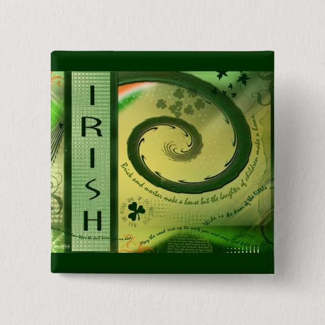 Badge Carré 5 Cm Bouton IRLANDAIS de SHAMROCK (Devant)