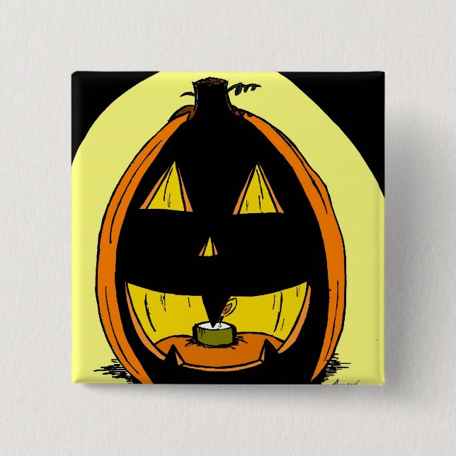 Badge Carré 5 Cm Bouton Jack o' Lantern (Devant)