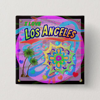 Badge Carré 5 Cm Bouton J'AIME Los Angeles True Progress
