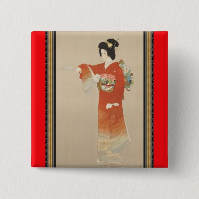 Badge Carré 5 Cm Bouton Japon (Devant)