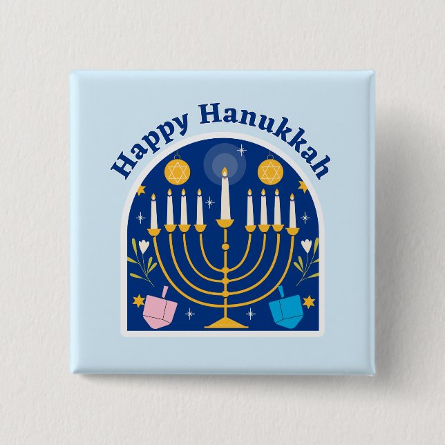 Badge Carré 5 Cm Bouton Joyeux Noël Hanoukka (Devant)