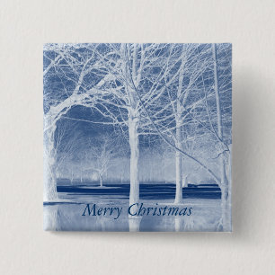Badge Carré 5 Cm Bouton Joyeux Noël sur glace