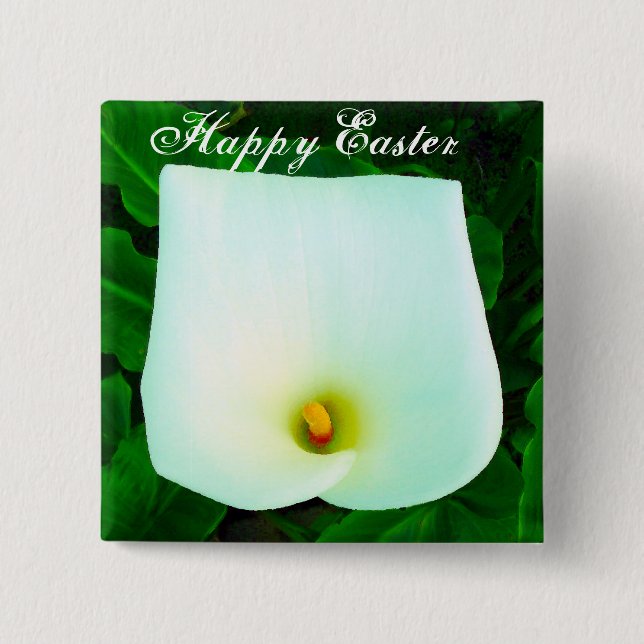 Badge Carré 5 Cm Bouton Joyeux Pâques (Devant)