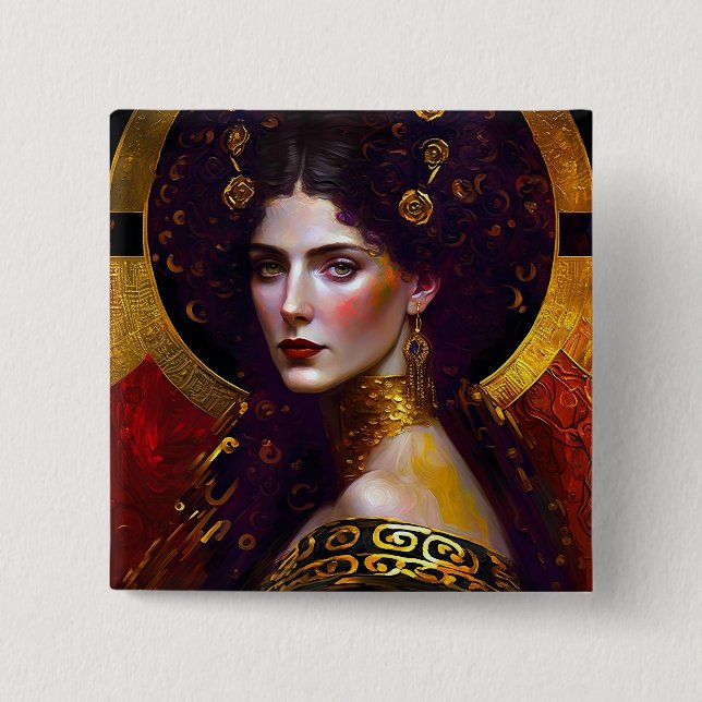 Badge Carré 5 Cm Bouton Klimt inspiré de la déesse de la reine (Devant)