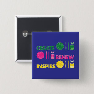 Badge Carré 5 Cm Bouton Knolling Printanier Artistique