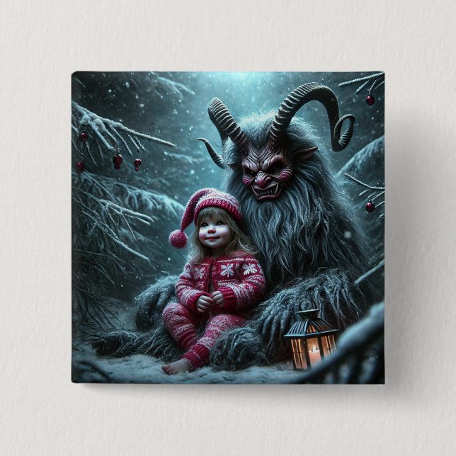 Badge Carré 5 Cm Bouton Krampus de Noël (Devant)