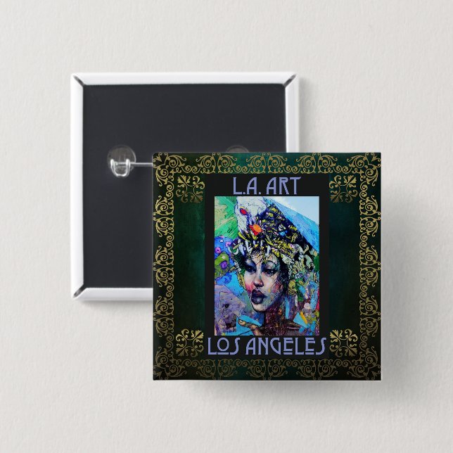 Badge Carré 5 Cm Bouton LA Art (Devant & derrière)