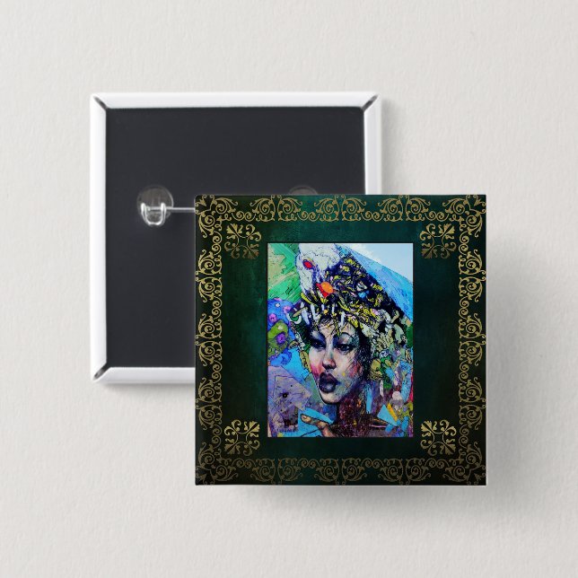 Badge Carré 5 Cm Bouton LA Art (Devant & derrière)