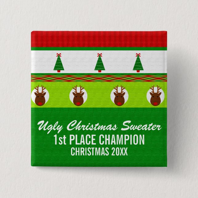 Badge Carré 5 Cm Bouton laid de gagnant de chandail de Noël (Devant)