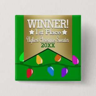 Badge Carré 5 Cm Bouton laid de gagnant de chandail de Noël