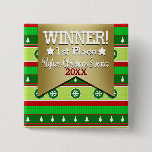 Badge Carré 5 Cm Bouton laid de gagnant de chandail de Noël