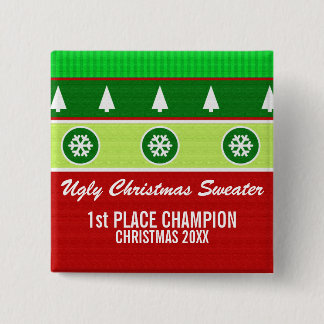 Badge Carré 5 Cm Bouton laid de gagnant de chandail de Noël