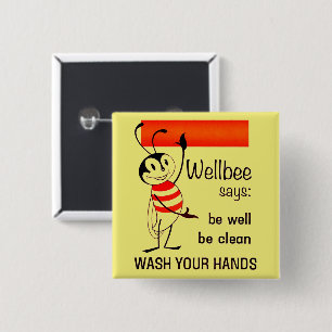 Badge Carré 5 Cm Bouton Laver les mains