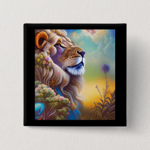 Badge Carré 5 Cm bouton lion rêve
