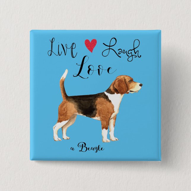 Badge Carré 5 Cm Bouton Live Laugh Love a Beagle (Devant)